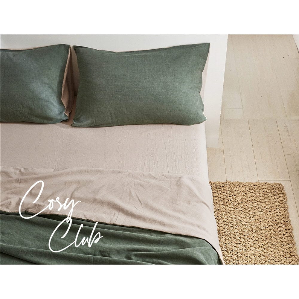 Home & Garden > Bedding Cosy Club Sheet Set Cotton Sheets Single Green Beige