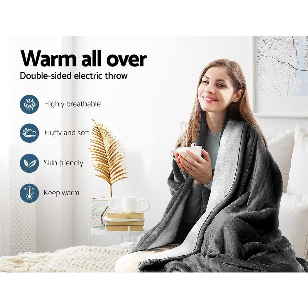 Home & Garden > Bedding Giselle Electric Throw Rug Heated Blanket Washable Snuggle Flannel Winter Grey