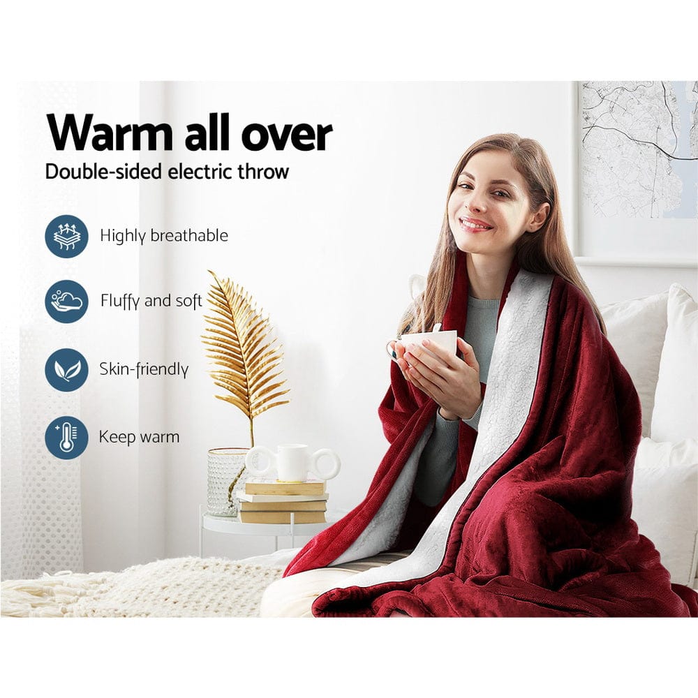 Home & Garden > Bedding Giselle Electric Throw Rug Heated Blanket Washable Snuggle Flannel Winter Red