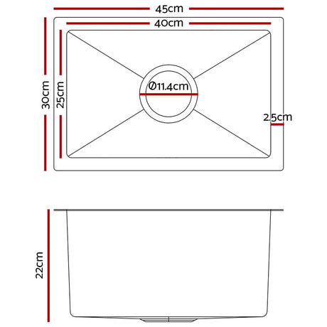 Home & Garden > DIY Cefito 30cm x 45cm Stainless Steel Kitchen Sink Under/Top/Flush Mount Silver