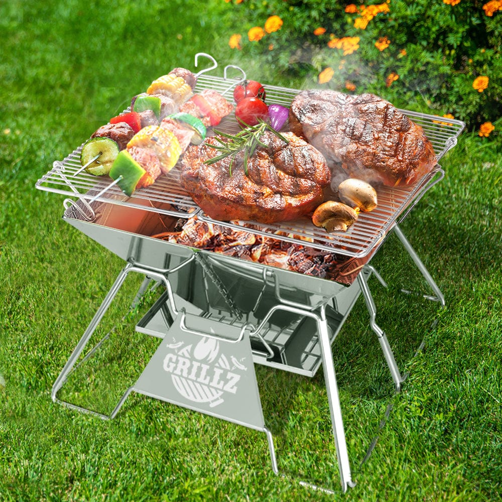 Home & Garden > Firepits Grillz Camping Fire Pit BBQ 2-in-1 Grill Smoker Outdoor Portable Stainless Steel
