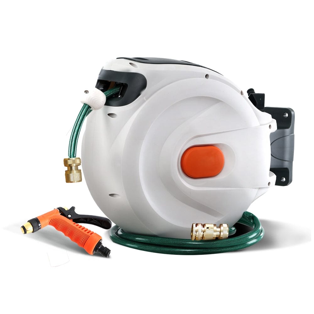 Home & Garden > Garden Tools Greenfingers Retractable Hose Reel 20M Garden Water Brass Spray Gun Auto Rewind