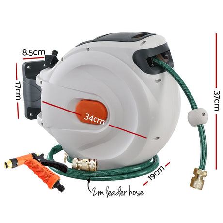 Home & Garden > Garden Tools Greenfingers Retractable Hose Reel 20M Garden Water Brass Spray Gun Auto Rewind