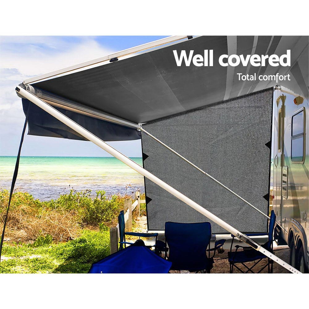 Home & Garden > Shading Grey Caravan Privacy Screen 1.95 x 2.2M End Wall Side Sun Shade Roll Out Awning