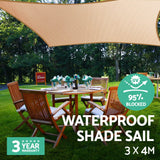 Home & Garden > Shading Instahut 3 x 4m Waterproof Rectangle Shade Sail Cloth - Sand Beige