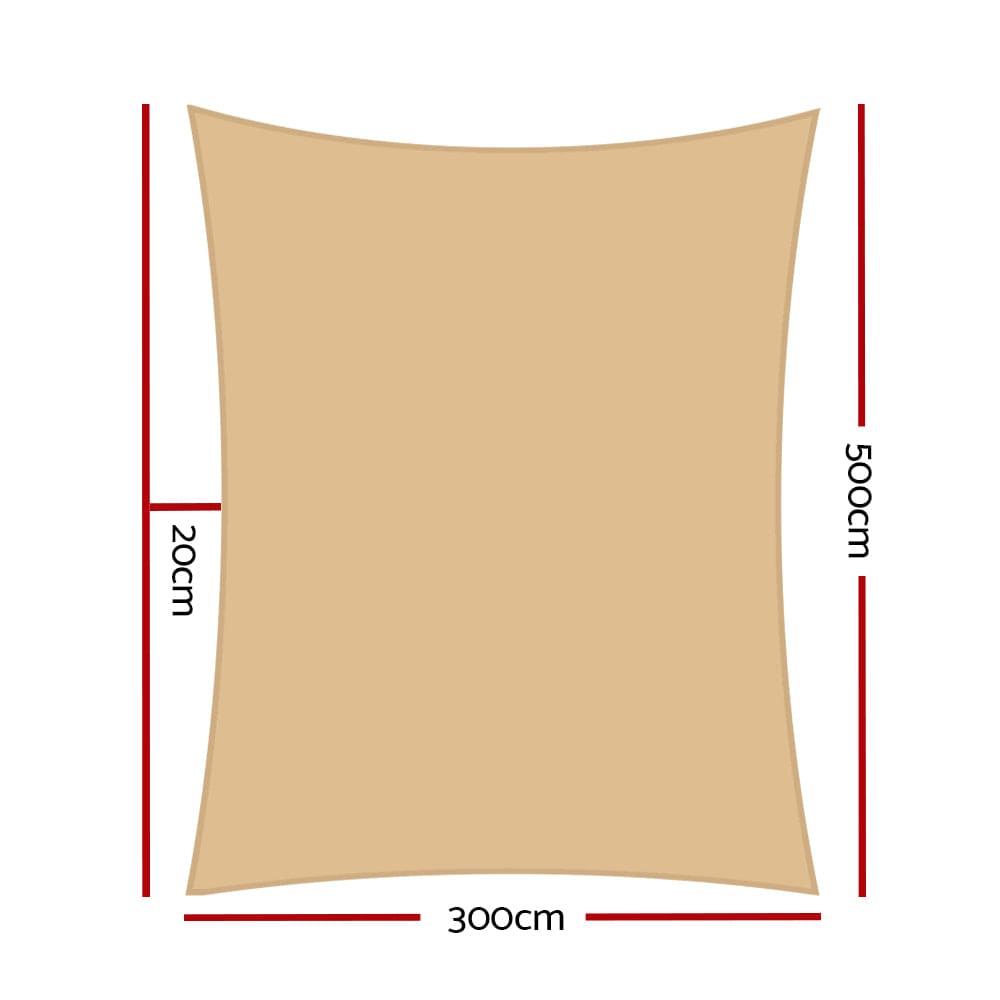 Home & Garden > Shading Instahut 3 x 5m Waterproof Rectangle Shade Sail Cloth - Sand Beige