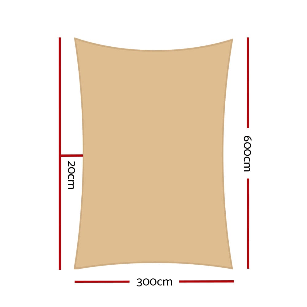 Home & Garden > Shading Instahut 3 x 6m Waterproof Rectangle Shade Sail Cloth - Sand Beige