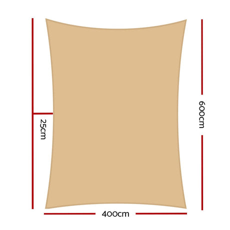 Home & Garden > Shading Instahut 4 x 6m Waterproof Rectangle Shade Sail Cloth - Sand Beige