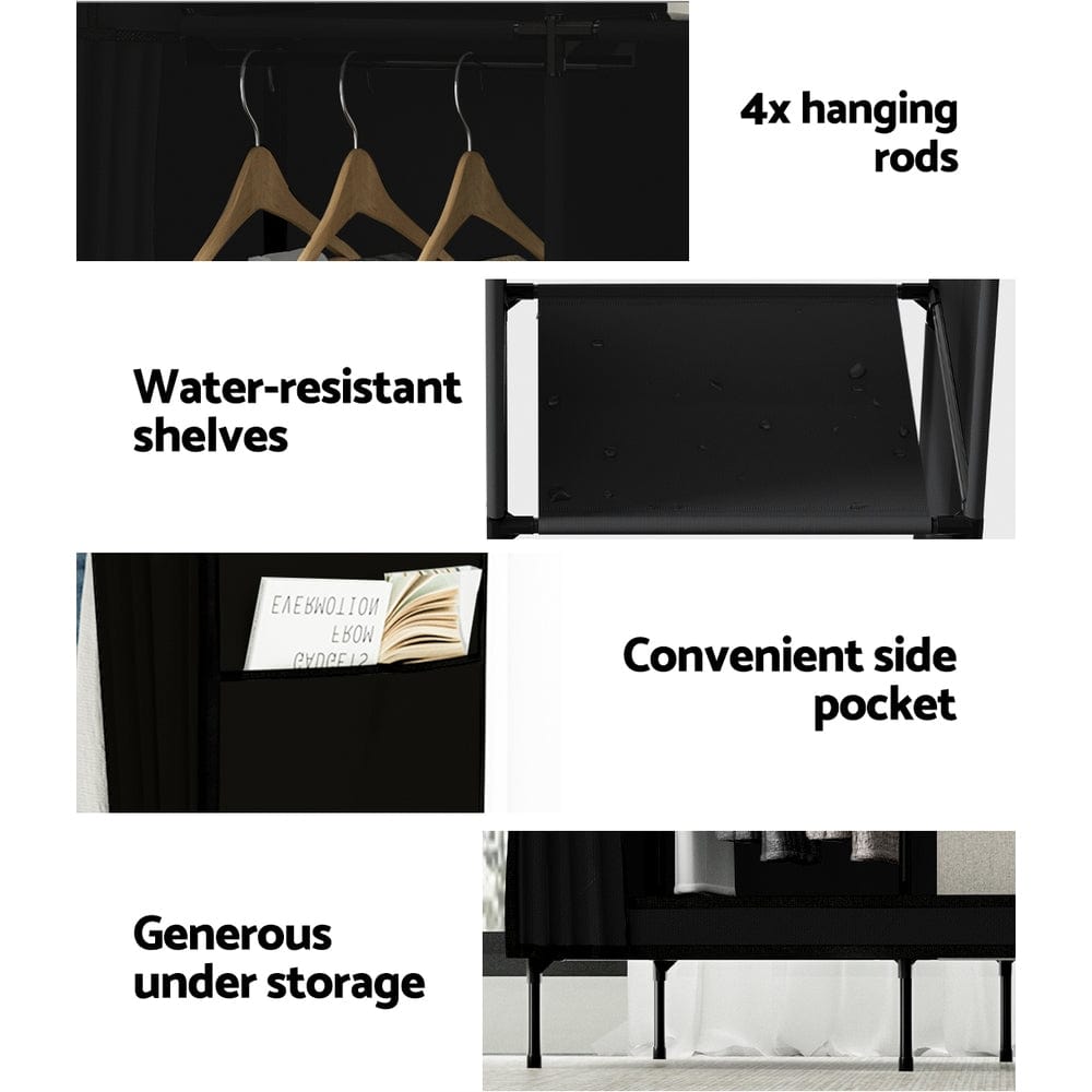 Home & Garden > Storage Artiss Clothes Wardrobe Closet Storage Large Portable Organiser with Shelf Black