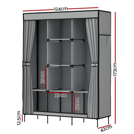 Home & Garden > Storage Artiss Clothes Wardrobe Closet Storage Large Portable Organiser with Shelf Grey