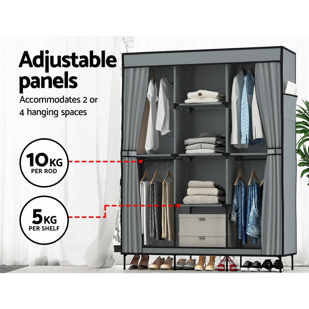 Home & Garden > Storage Artiss Clothes Wardrobe Closet Storage Large Portable Organiser with Shelf Grey