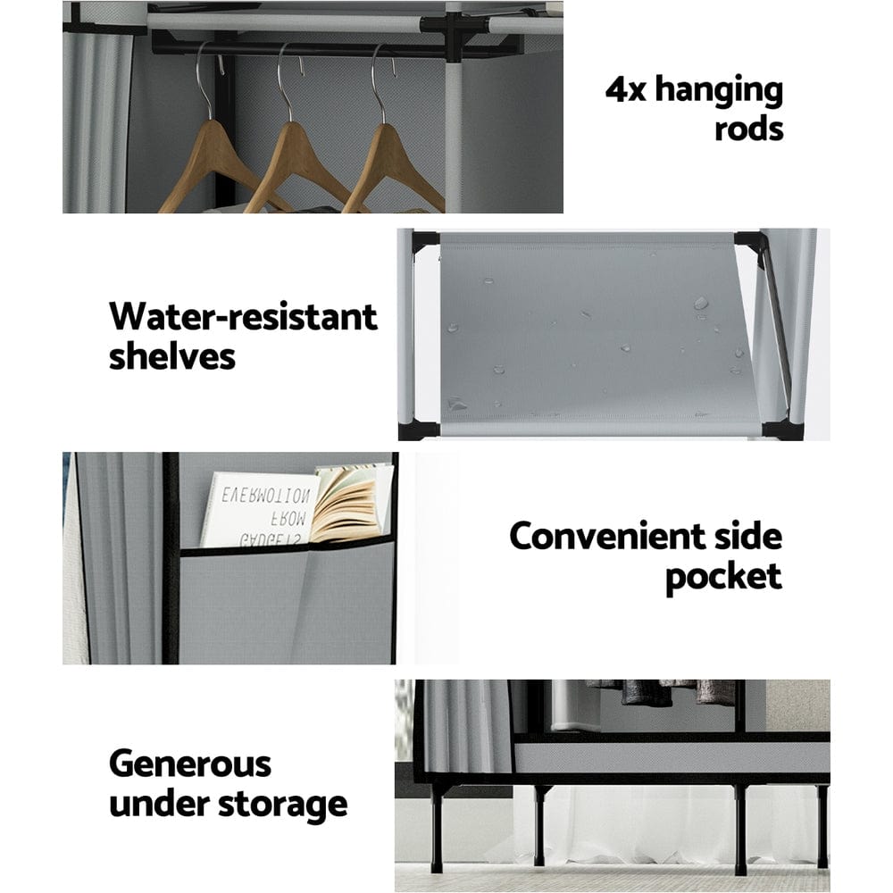 Home & Garden > Storage Artiss Clothes Wardrobe Closet Storage Large Portable Organiser with Shelf Grey