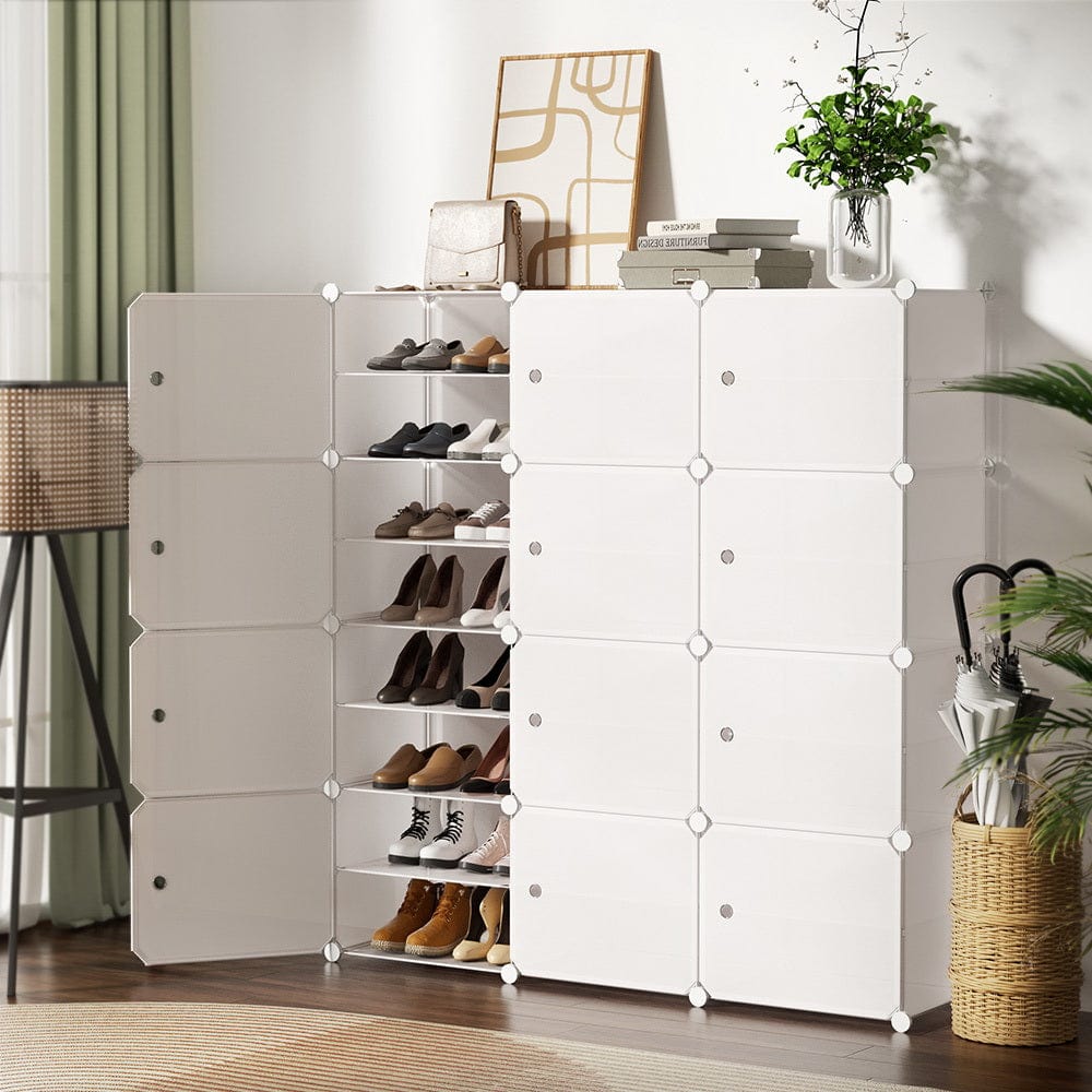 Home & Garden > Storage Artiss DIY Shoe Box Shoe Cabinet White Storage Cube Portable Organiser Stand