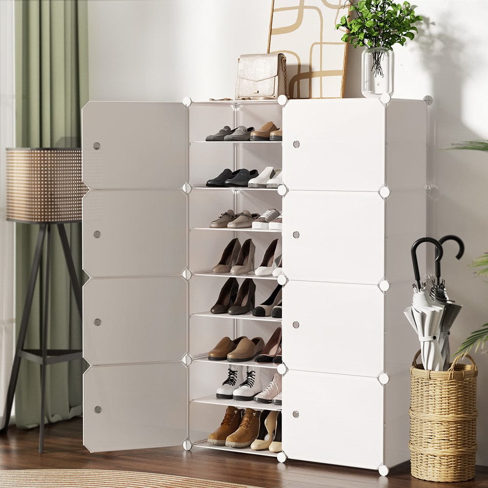 Home & Garden > Storage Artiss Shoe Cabinet DIY Storage Cube Shoe Box White Portable Organiser Stand