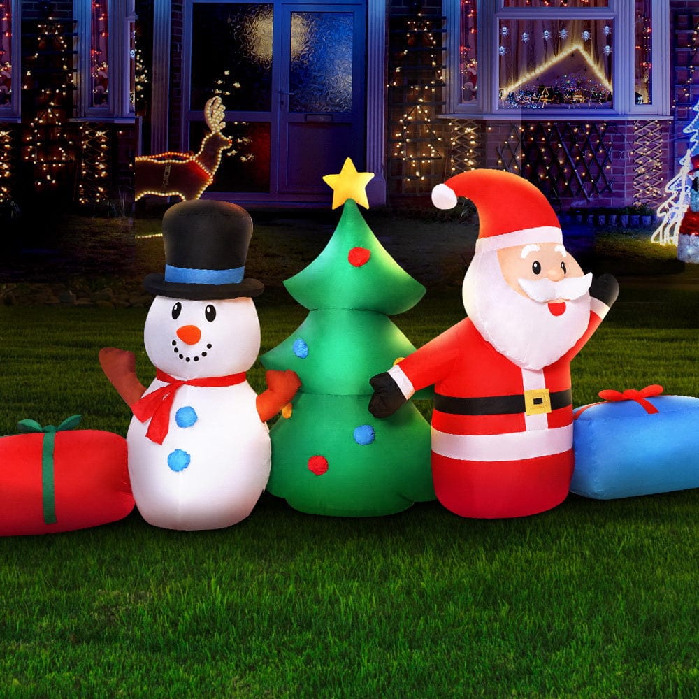 Occasions > Christmas Jingle Jollys Christmas Inflatable Tree Snowman Lights 2.7M Outdoor Decorations