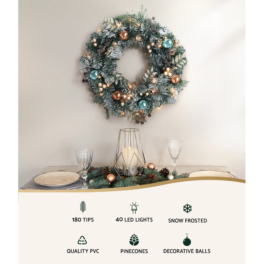 Occasions > Christmas Jingle Jollys Christmas Wreath with Pre-Lit Lights Ornament 60CM Xmas Tree Decor