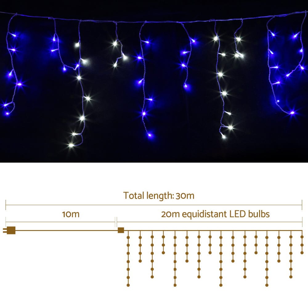 Occasions > Lights Jingle Jollys Christmas Lights 20M 800 LED Icicle Light Blue White Decorations