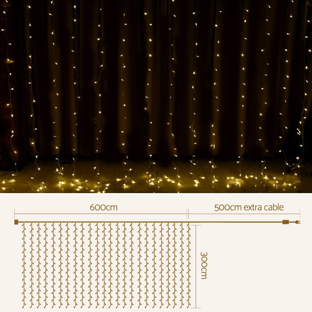 Occasions > Lights Jingle Jollys Christmas Lights 6Mx3M 600 LED Curtain Light Decorations Warm