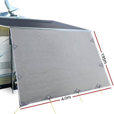 Outdoor > Camping 4.0M Caravan Privacy Screens 1.95m Roll Out Awning End Wall Side Sun Shade
