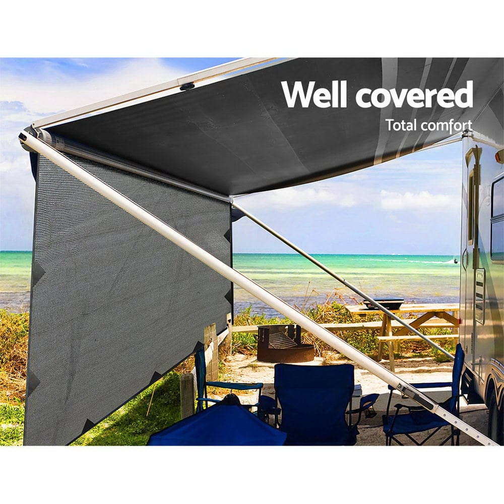 Outdoor > Camping 4.6M Caravan Privacy Screens 1.95m Roll Out Awning End Wall Side Sun Shade
