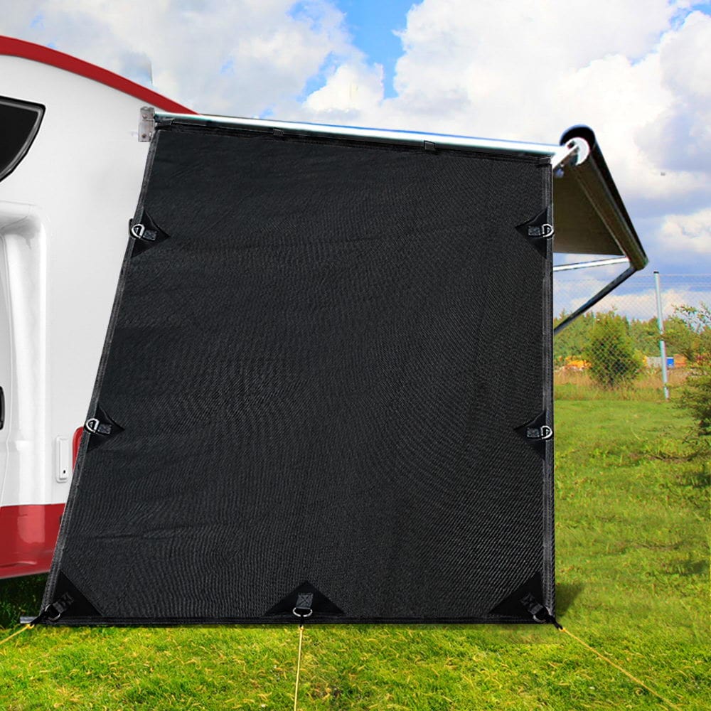 Outdoor > Camping Black Caravan Privacy Screen 1.95 x 2.2M End Wall or Side Sun Shade Roll Out