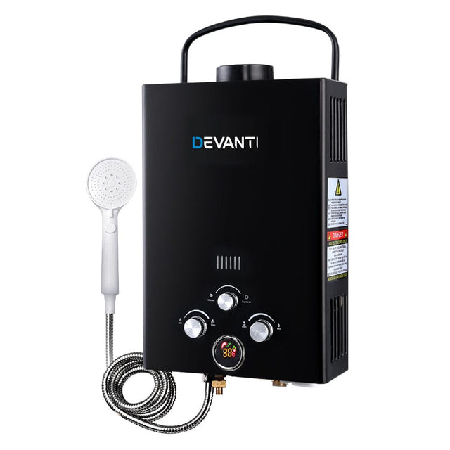 Outdoor > Camping Devanti Outdoor Gas Hot Water Heater Portable Camping Shower 12V Pump Black