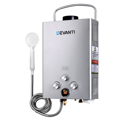 Outdoor > Camping Devanti Outdoor Gas Water Heater Portable Camping Shower 12V Pump Silver