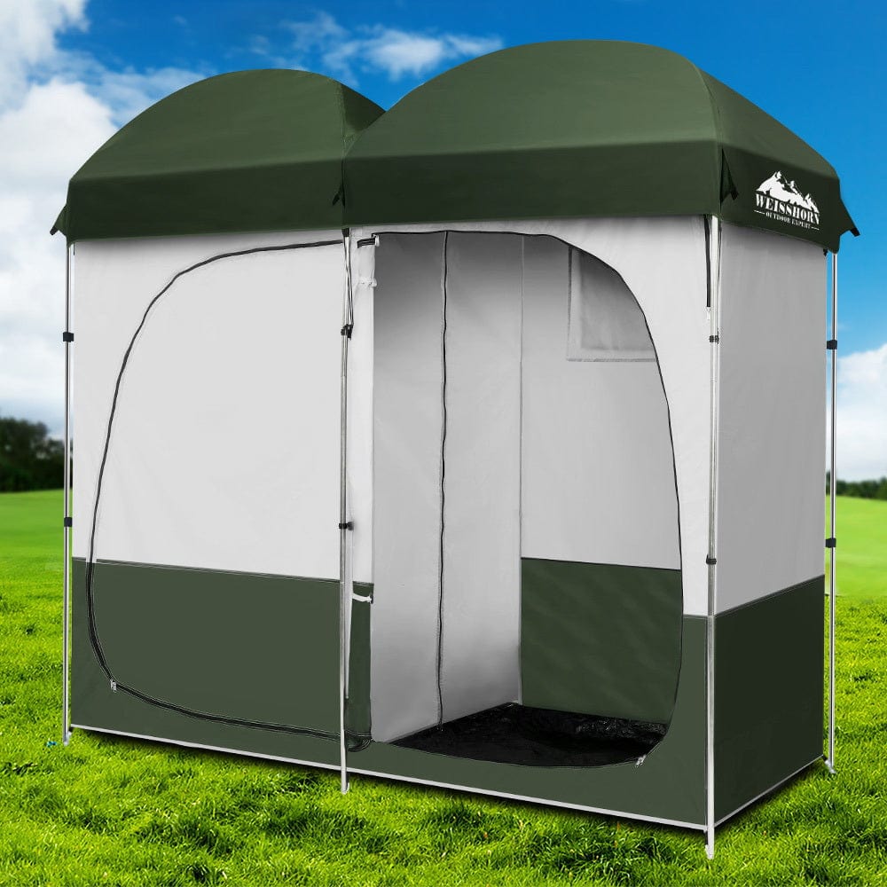 Outdoor > Camping Weisshorn Double Camping Shower Toilet Tent Outdoor Portable Change Room Green