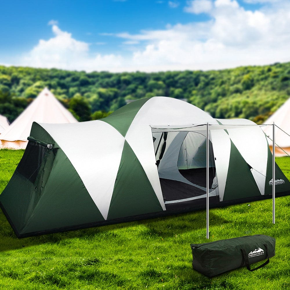 Outdoor > Camping Weisshorn Family Camping Tent 12 Person Hiking Beach Tents (3 Rooms) Green