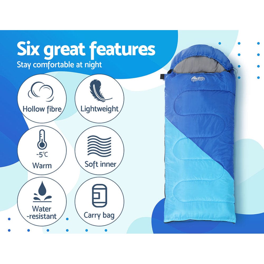 Outdoor > Camping Weisshorn Sleeping Bag 136cm Kids Camping Hiking Winter Blue