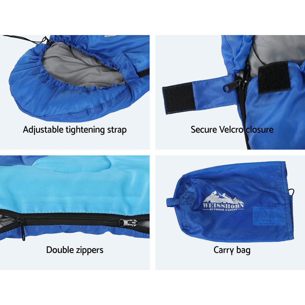 Outdoor > Camping Weisshorn Sleeping Bag 136cm Kids Camping Hiking Winter Blue