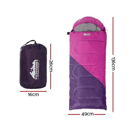 Outdoor > Camping Weisshorn Sleeping Bag 136cm Kids Camping Hiking Winter Pink