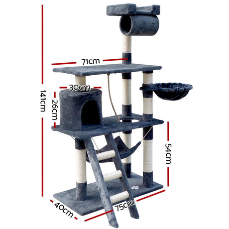 Pet Care > Cat Supplies i.Pet Cat Tree 141cm Trees Scratching Post Scratcher Tower Condo House Furniture Wood