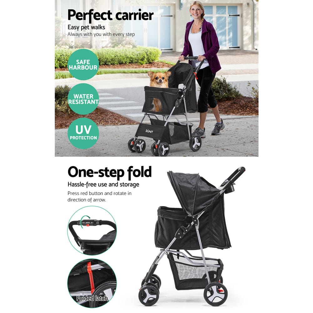 Pet Care > Dog Supplies i.Pet 4 Wheel Pet Stroller - Black