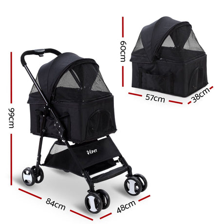 Pet Care > Dog Supplies i.Pet Pet Stroller Dog Carrier Foldable Pram 3 IN 1 Middle Size Black