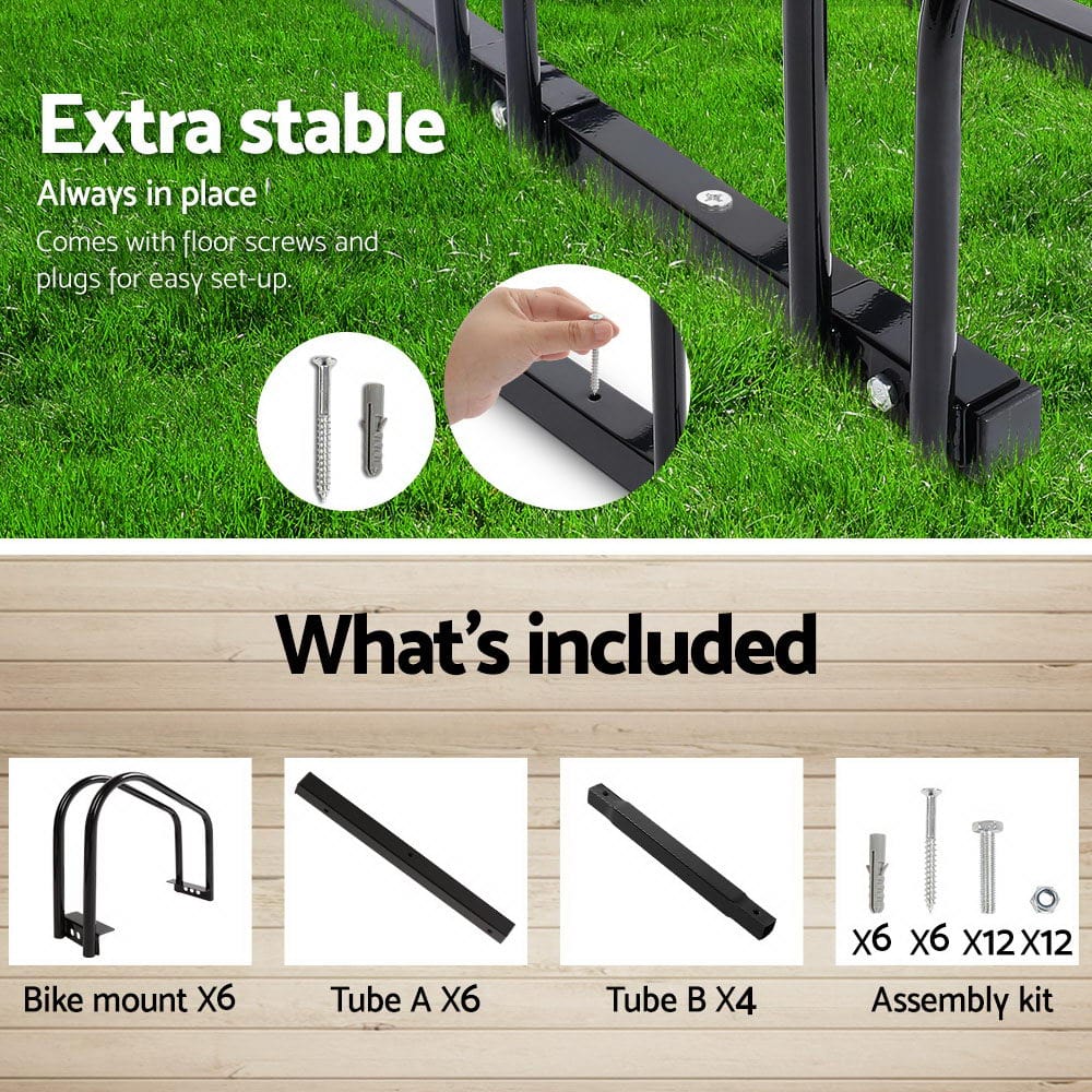 Sports & Fitness > Bikes & Accessories Weisshorn 6 Bike Stand Floor Bicycle Storage Black