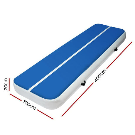 Sports & Fitness > Fitness Accessories 4m x 1m Inflatable Air Track Mat 20cm Thick Gymnastic Tumbling Blue And White