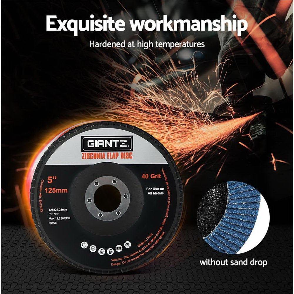 Tools > Industrial Tools Giantz 10 PCS Zirconia Sanding Flap Disc 5" 125mm 40Grit Angle Grinding Wheel