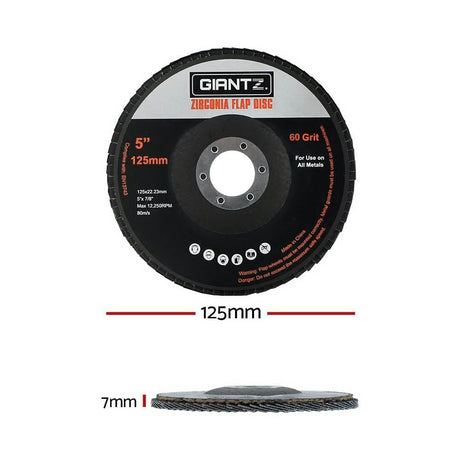 Tools > Industrial Tools Giantz 100 PCS Zirconia Sanding Flap Disc 5" 125mm 60Grit Angle Grinding Wheel