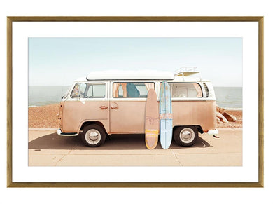 VW Beach Trip Print in Wooden Frame