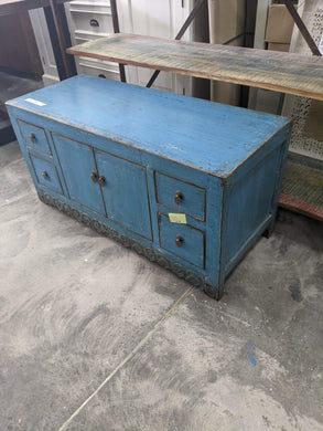 Rustic Blue Antique Oriental Low Cabinet