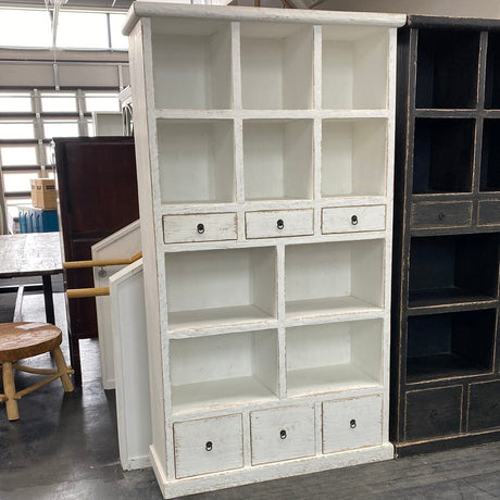 Bookcase White Recycled Elm Wood Bookshelf