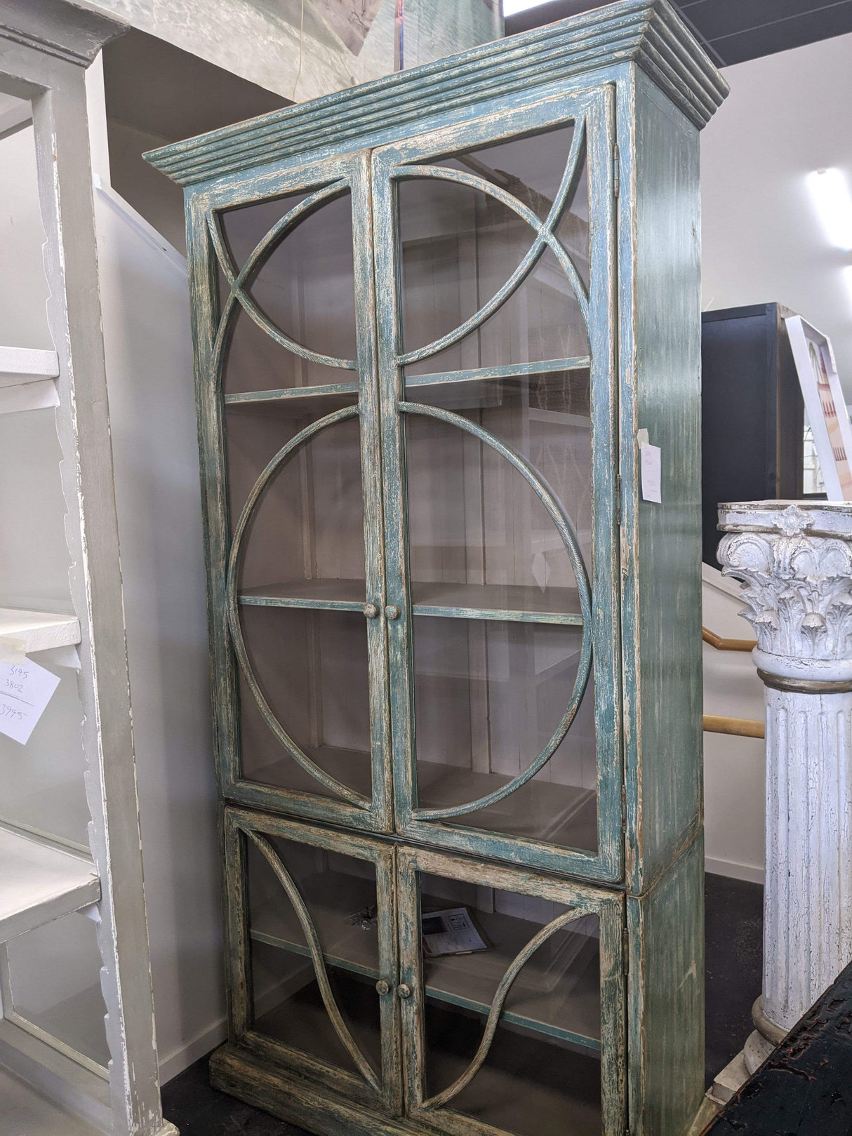 Distressed Blue Glass Cabinet