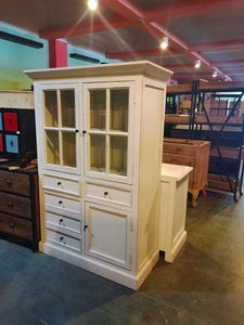 Recycled Wood Rustic White Glass Cabinet