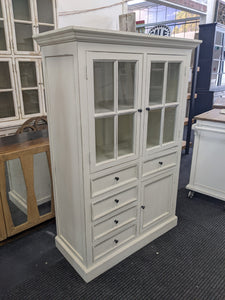 White Recycled Wood Rustic White Glass Cabinet